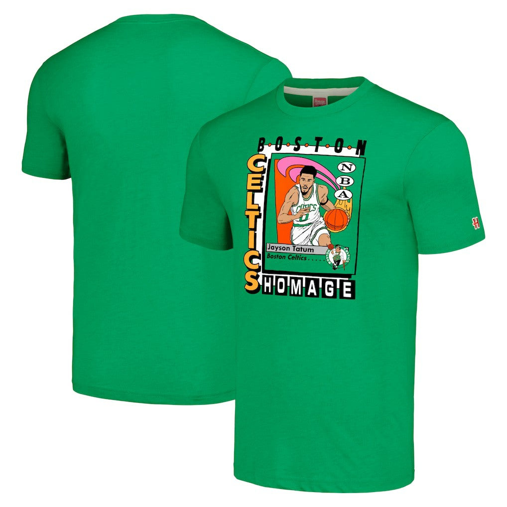 Jayson Tatum Boston Celtics Homage Unisex SkyBox Player Tri-Blend T-Shirt Kelly Green
