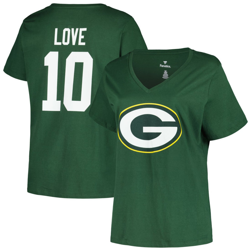 Jordan Love Green Bay Packers Women's Plus Size Name & Number V-Neck T-Shirt Green