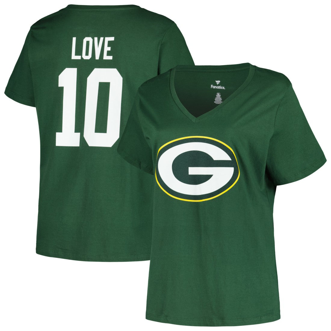 Jordan Love Green Bay Packers Women's Plus Size Name & Number V-Neck T-Shirt Green