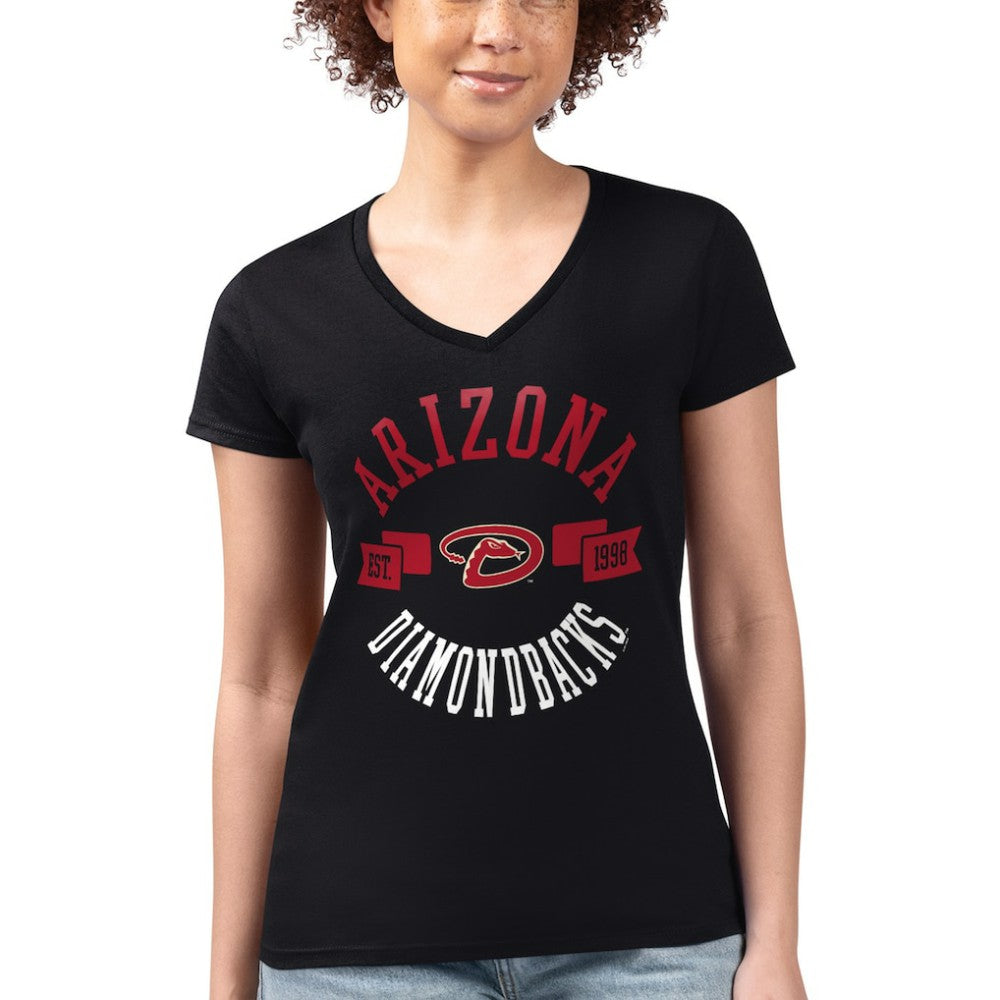 Arizona Diamondbacks G-III 4Her by Carl Banks Women's Super-Slim Fit Lightweight City Graphic V-Neck T-Shirt - Black T-shirts