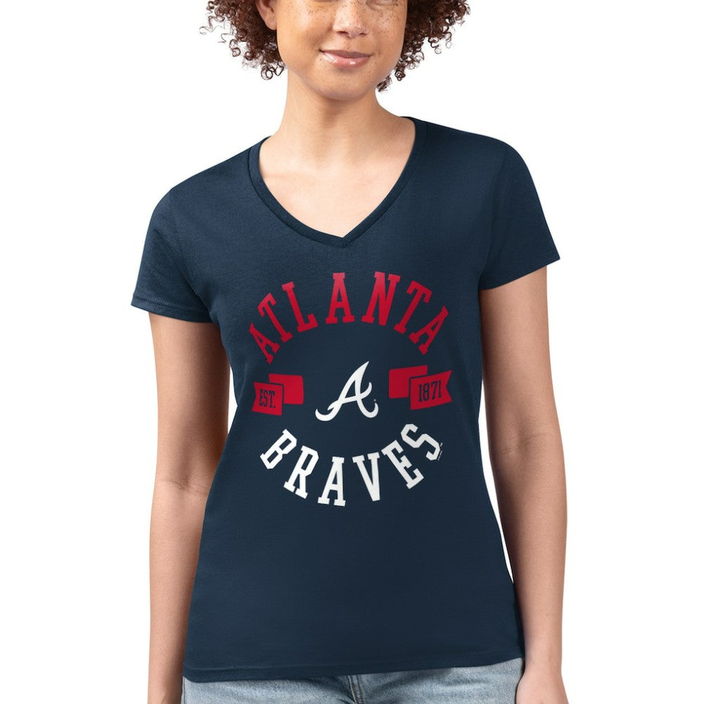 Atlanta Braves G-III 4Her by Carl Banks Women's Super-Slim Fit Lightweight City Graphic V-Neck T-Shirt - Navy T-shirts