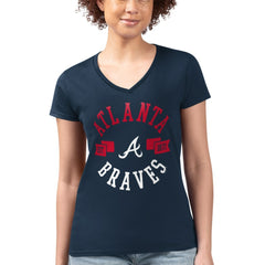 Atlanta Braves G-III 4Her by Carl Banks Women's Super-Slim Fit Lightweight City Graphic V-Neck T-Shirt - Navy T-shirts