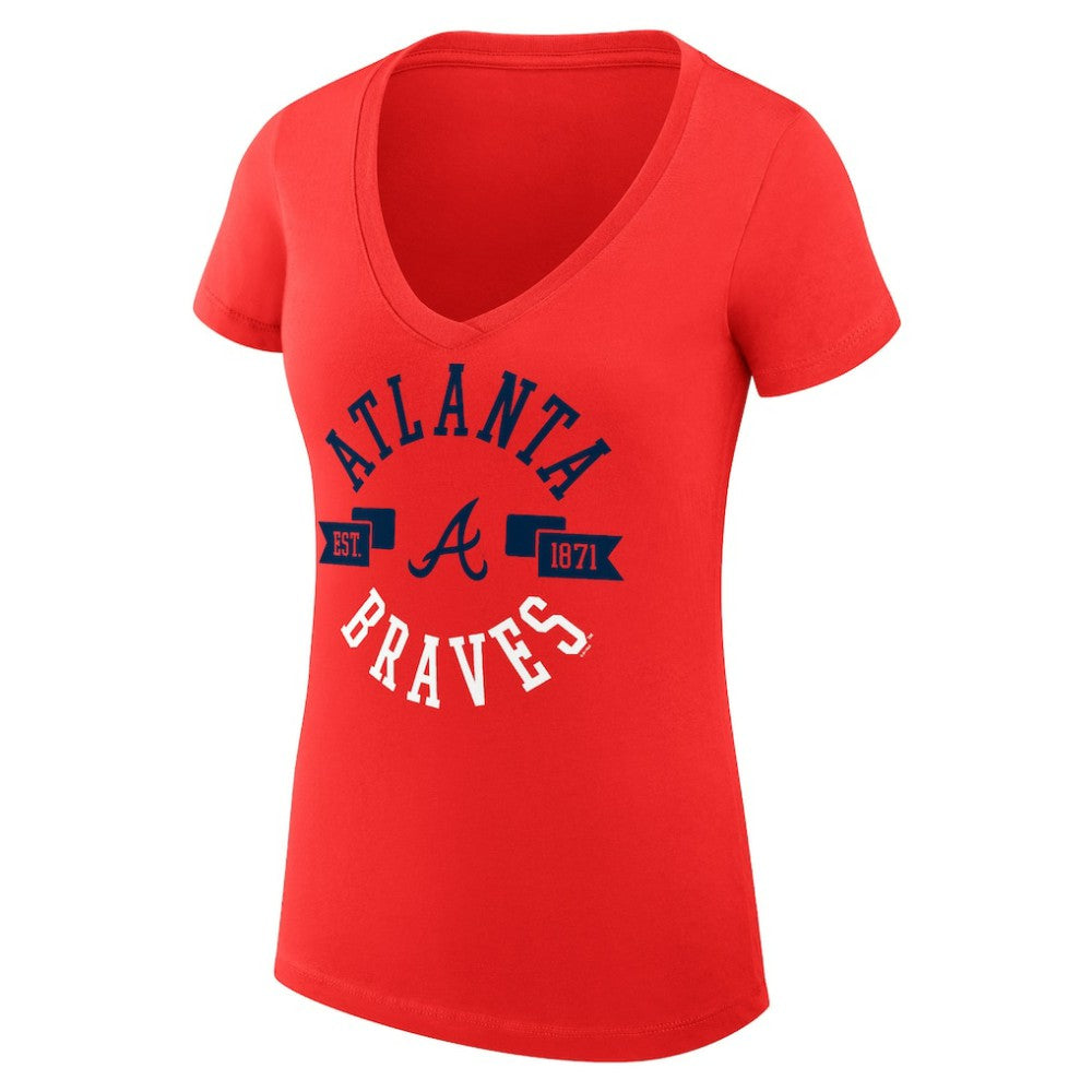 Atlanta Braves G-III 4Her by Carl Banks Women's Super-Slim Fit Lightweight City Graphic V-Neck T-Shirt - Red T-shirts