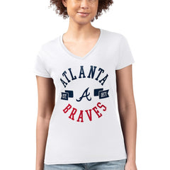 Atlanta Braves G-III 4Her by Carl Banks Women's Super-Slim Fit Lightweight City Graphic V-Neck T-Shirt - White T-shirts