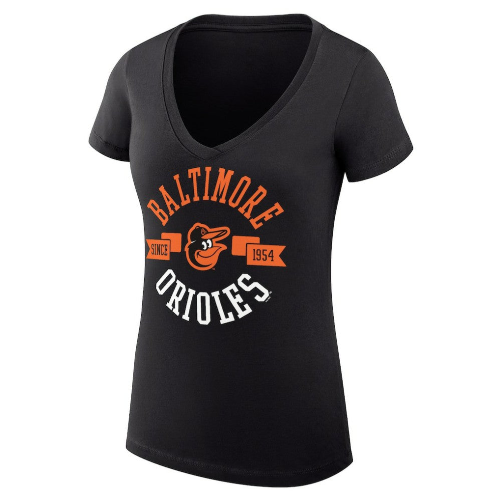 Baltimore Orioles G-III 4Her by Carl Banks Women's Super-Slim Fit Lightweight City Graphic V-Neck T-Shirt - Black T-shirts
