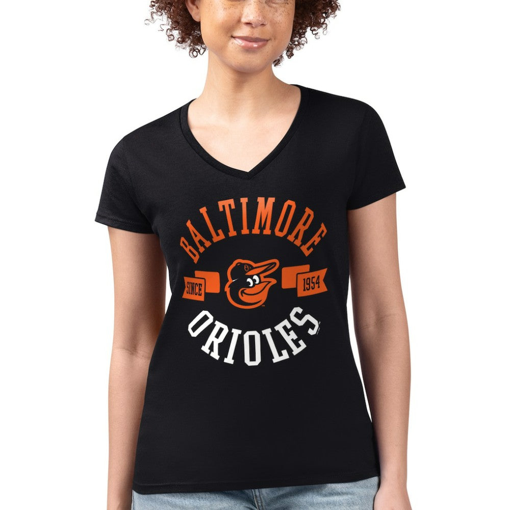 Baltimore Orioles G-III 4Her by Carl Banks Women's Super-Slim Fit Lightweight City Graphic V-Neck T-Shirt - Black T-shirts