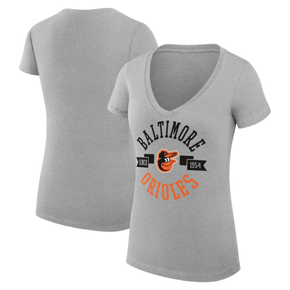 Baltimore Orioles G-III 4Her by Carl Banks Women's Super-Slim Fit Lightweight City Graphic V-Neck T-Shirt - Heather Gray T-shirts