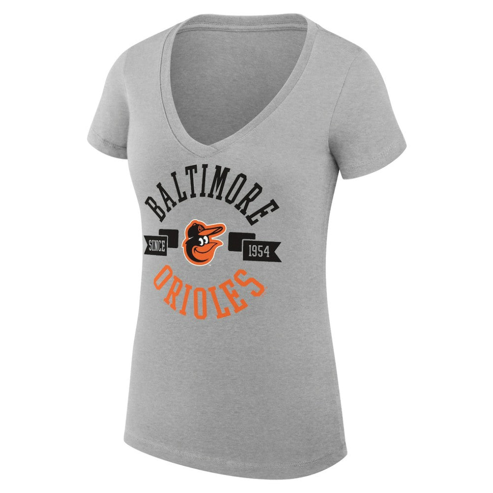 Baltimore Orioles G-III 4Her by Carl Banks Women's Super-Slim Fit Lightweight City Graphic V-Neck T-Shirt - Heather Gray T-shirts