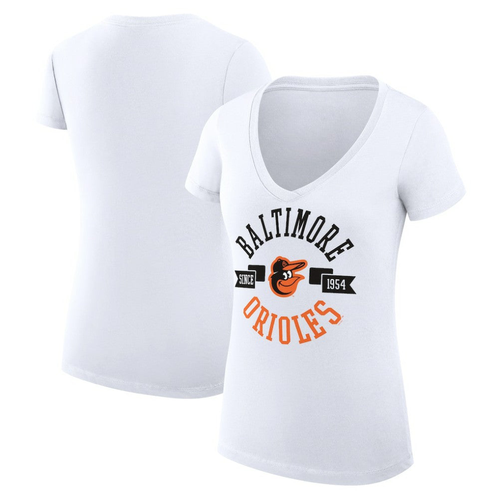 Baltimore Orioles G-III 4Her by Carl Banks Women's Super-Slim Fit Lightweight City Graphic V-Neck T-Shirt - White T-shirts