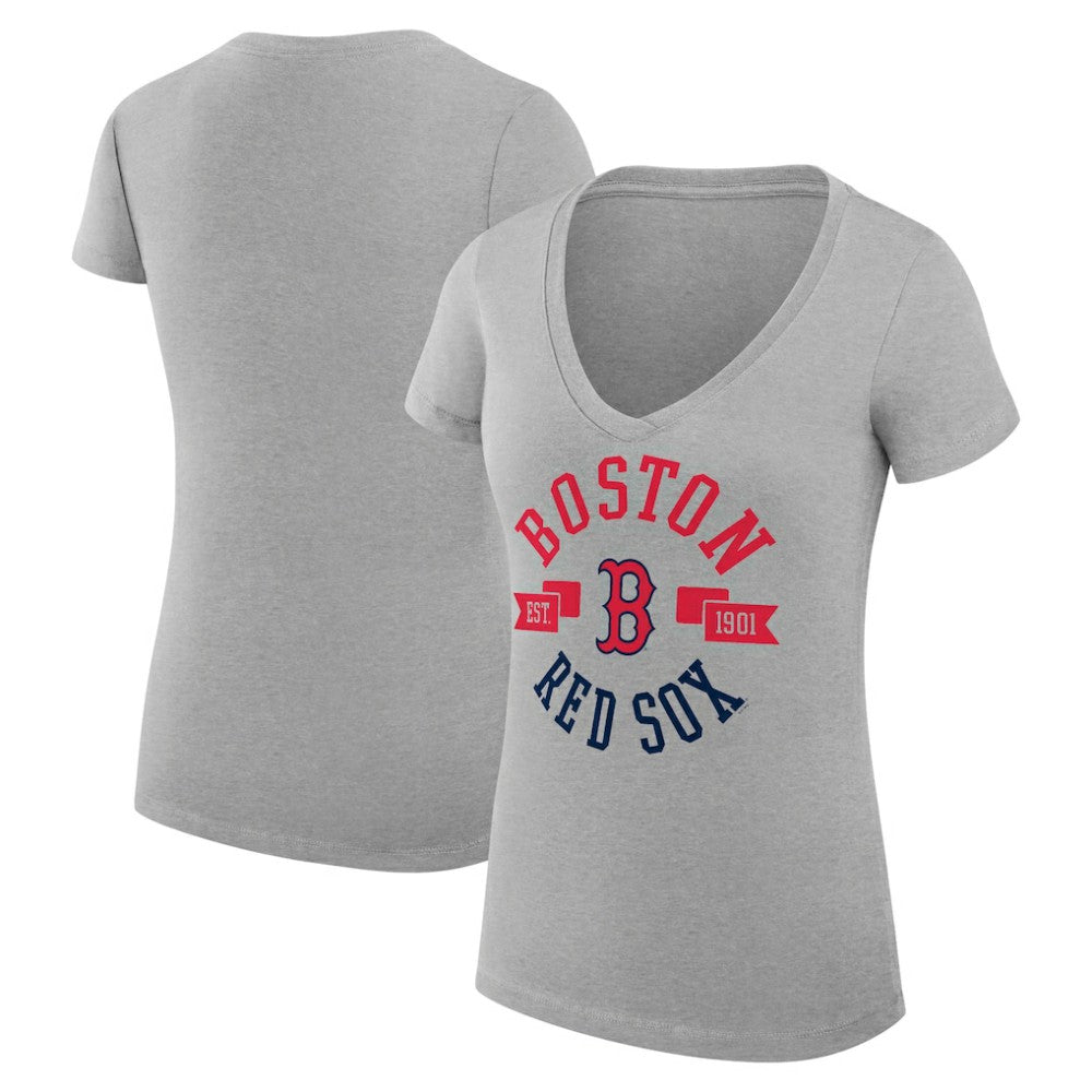 Boston Red Sox G-III 4Her by Carl Banks Women's Super-Slim Fit Lightweight City Graphic V-Neck T-Shirt - Heather Gray T-shirts