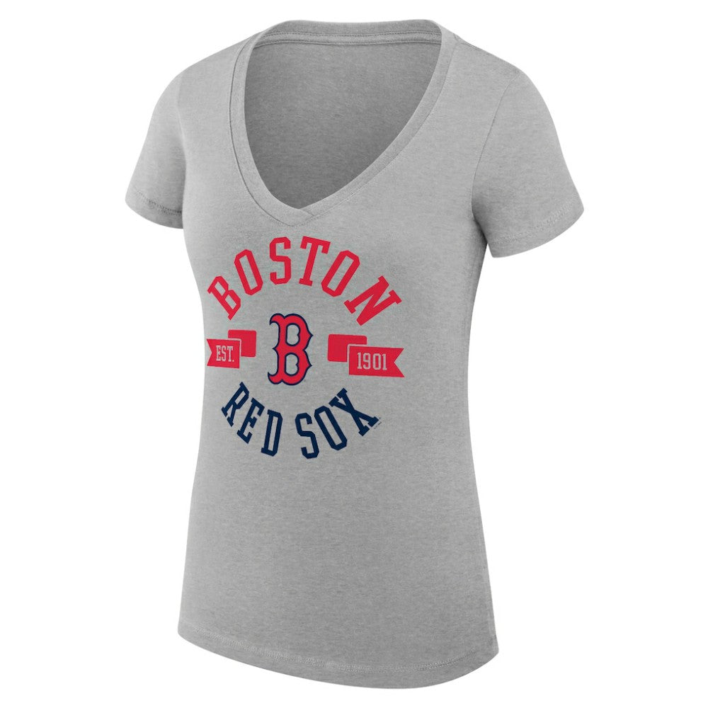 Boston Red Sox G-III 4Her by Carl Banks Women's Super-Slim Fit Lightweight City Graphic V-Neck T-Shirt - Heather Gray T-shirts