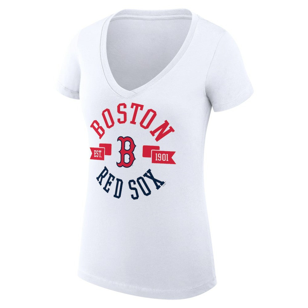 Boston Red Sox G-III 4Her by Carl Banks Women's Super-Slim Fit Lightweight City Graphic V-Neck T-Shirt - White T-shirts