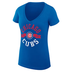 Chicago Cubs G-III 4Her by Carl Banks Women's Super-Slim Fit Lightweight City Graphic V-Neck T-Shirt - Royal T-shirts
