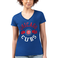 Chicago Cubs G-III 4Her by Carl Banks Women's Super-Slim Fit Lightweight City Graphic V-Neck T-Shirt - Royal T-shirts