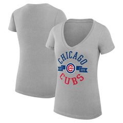 Chicago Cubs G-III 4Her by Carl Banks Women's Super-Slim Fit Lightweight City Graphic V-Neck T-Shirt - Heather Gray T-shirts