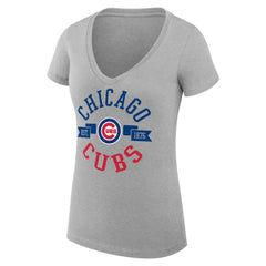 Chicago Cubs G-III 4Her by Carl Banks Women's Super-Slim Fit Lightweight City Graphic V-Neck T-Shirt - Heather Gray T-shirts