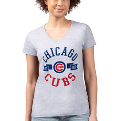 Chicago Cubs G-III 4Her by Carl Banks Women's Super-Slim Fit Lightweight City Graphic V-Neck T-Shirt - Heather Gray T-shirts