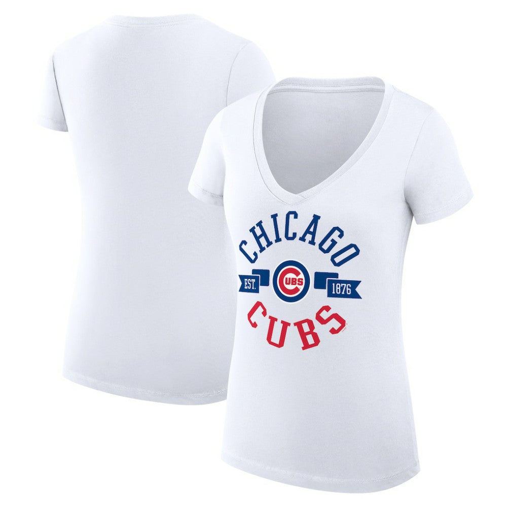 Chicago Cubs G-III 4Her by Carl Banks Women's Super-Slim Fit Lightweight City Graphic V-Neck T-Shirt - White T-shirts