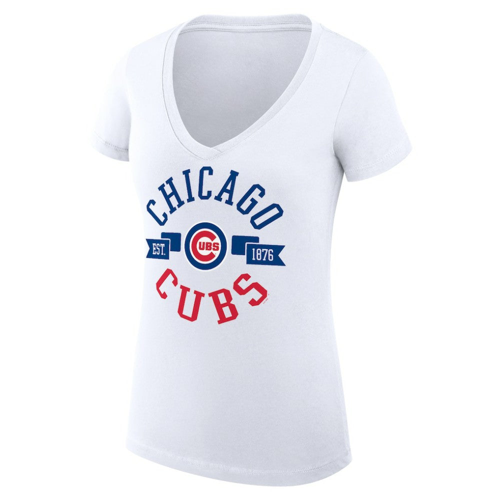 Chicago Cubs G-III 4Her by Carl Banks Women's Super-Slim Fit Lightweight City Graphic V-Neck T-Shirt - White T-shirts