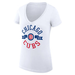 Chicago Cubs G-III 4Her by Carl Banks Women's Super-Slim Fit Lightweight City Graphic V-Neck T-Shirt - White T-shirts
