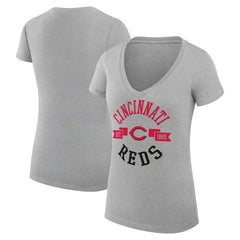 Cincinnati Reds G-III 4Her by Carl Banks Women's Super-Slim Fit Lightweight City Graphic V-Neck T-Shirt - Heather Gray T-shirts