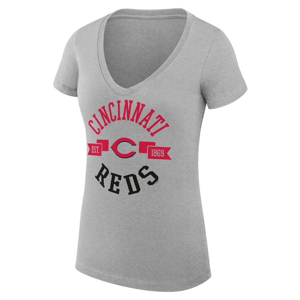 Cincinnati Reds G-III 4Her by Carl Banks Women's Super-Slim Fit Lightweight City Graphic V-Neck T-Shirt - Heather Gray T-shirts