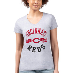 Cincinnati Reds G-III 4Her by Carl Banks Women's Super-Slim Fit Lightweight City Graphic V-Neck T-Shirt - Heather Gray T-shirts