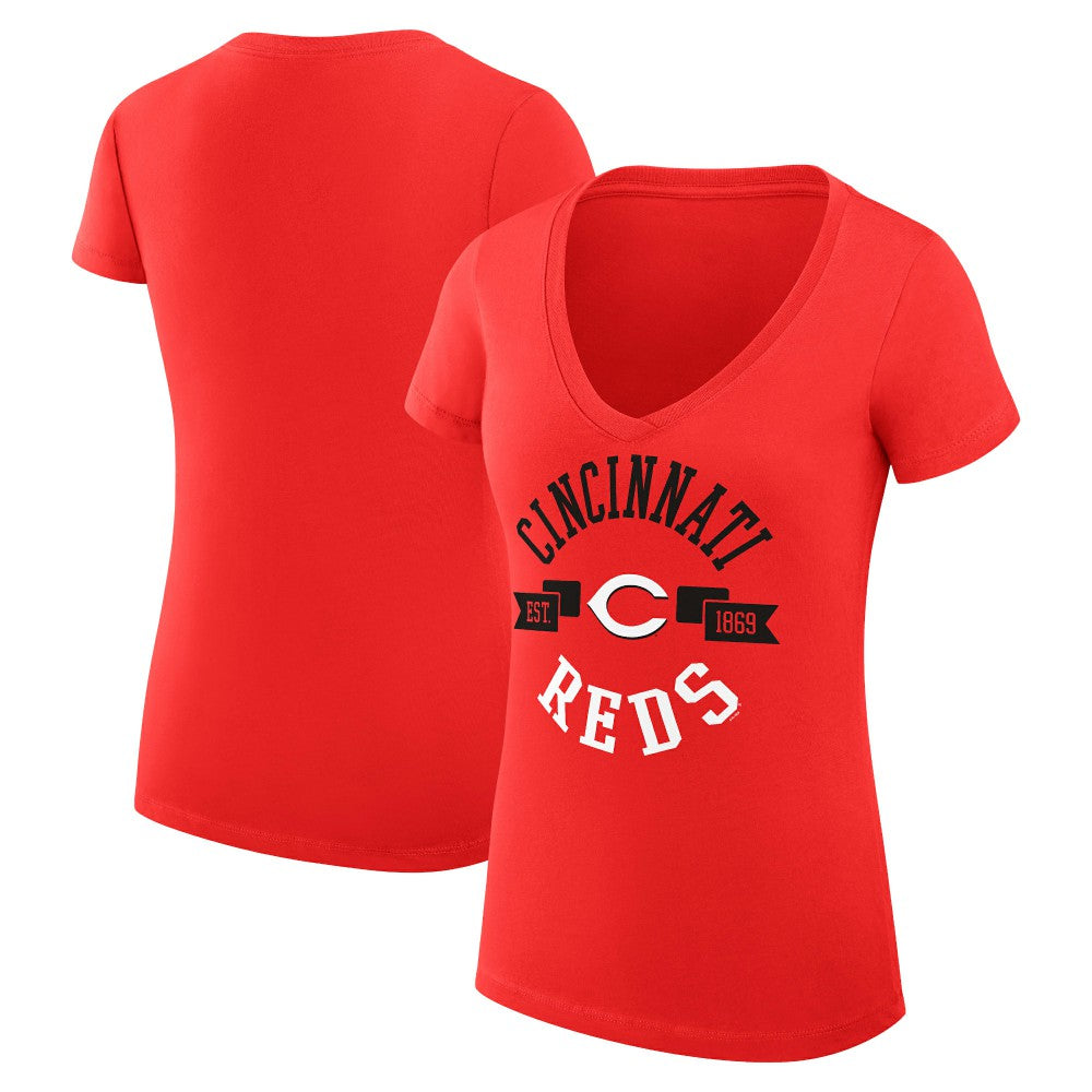 Cincinnati Reds G-III 4Her by Carl Banks Women's Super-Slim Fit Lightweight City Graphic V-Neck T-Shirt - Red T-shirts