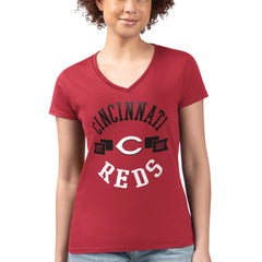 Cincinnati Reds G-III 4Her by Carl Banks Women's Super-Slim Fit Lightweight City Graphic V-Neck T-Shirt - Red T-shirts