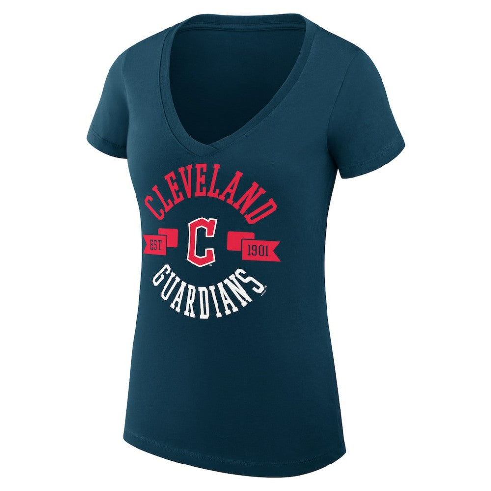 Cleveland Guardians G-III 4Her by Carl Banks Women's Super-Slim Fit Lightweight City Graphic V-Neck T-Shirt - Navy T-shirts
