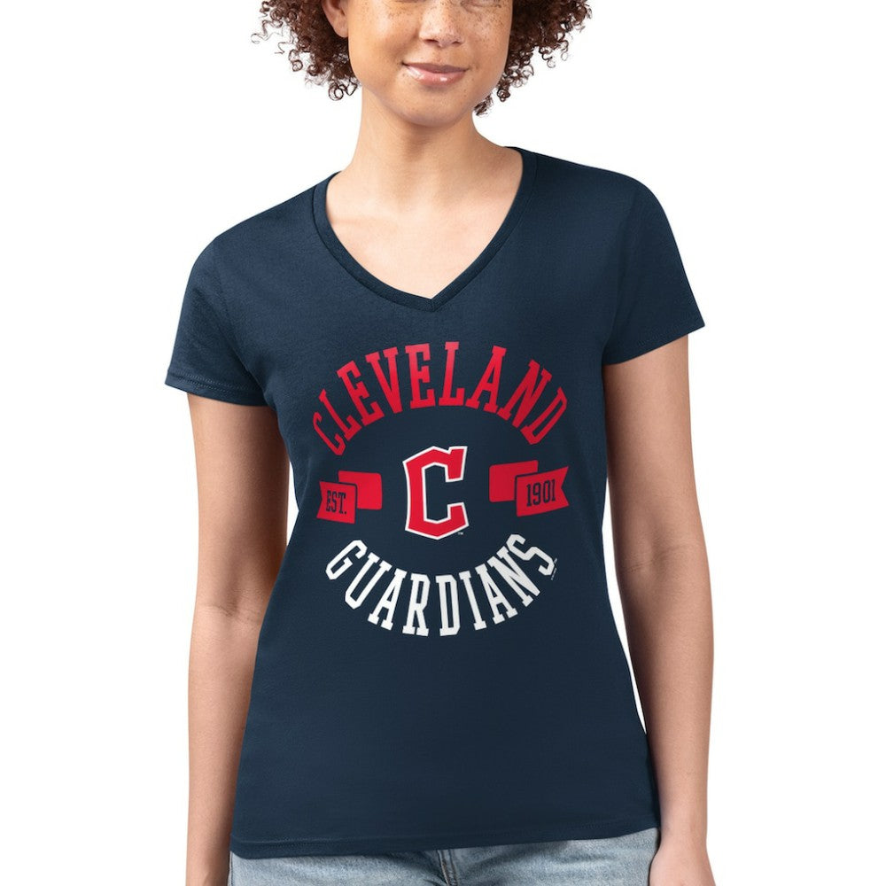 Cleveland Guardians G-III 4Her by Carl Banks Women's Super-Slim Fit Lightweight City Graphic V-Neck T-Shirt - Navy T-shirts