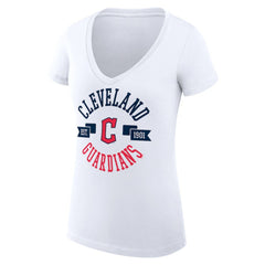 Cleveland Guardians G-III 4Her by Carl Banks Women's Super-Slim Fit Lightweight City Graphic V-Neck T-Shirt - White T-shirts