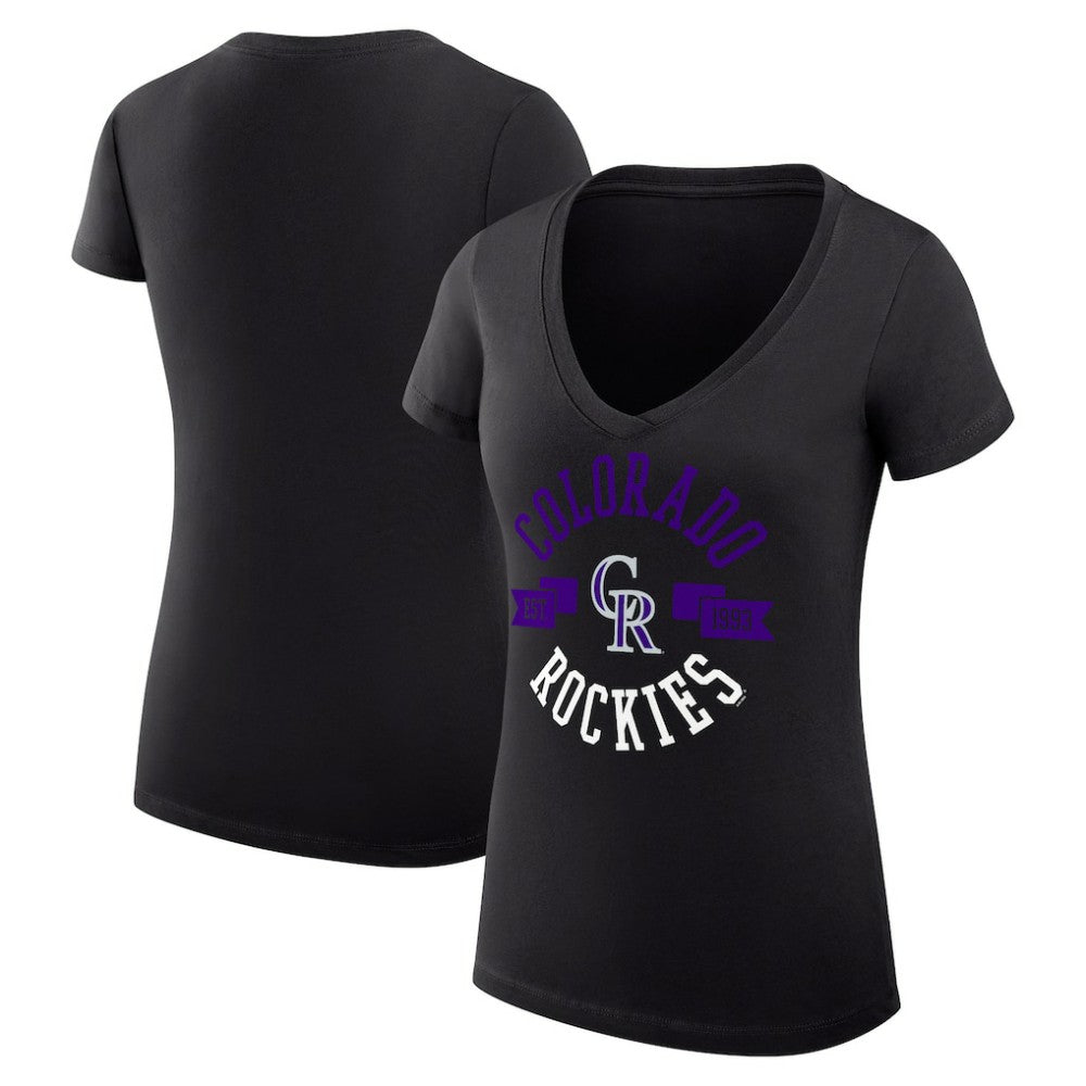 Colorado Rockies G-III 4Her by Carl Banks Women's Super-Slim Fit Lightweight City Graphic V-Neck T-Shirt - Black T-shirts