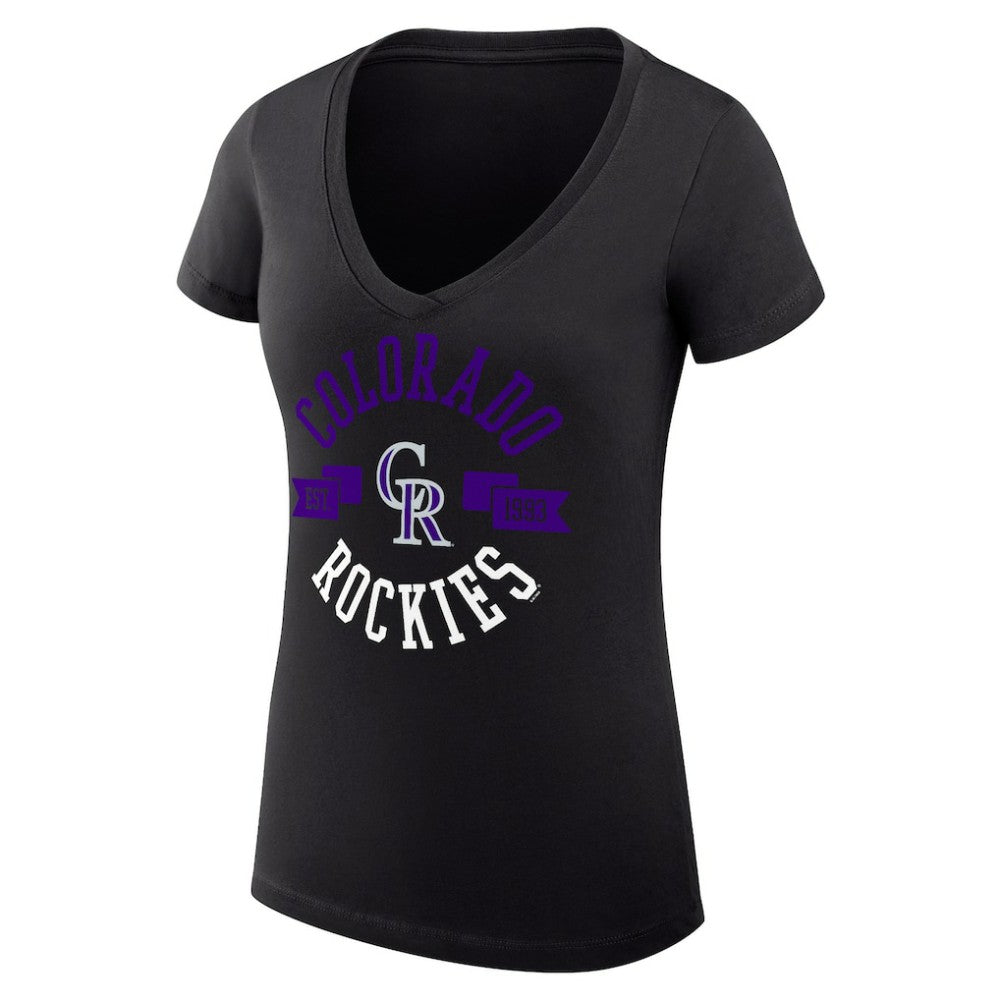 Colorado Rockies G-III 4Her by Carl Banks Women's Super-Slim Fit Lightweight City Graphic V-Neck T-Shirt - Black T-shirts