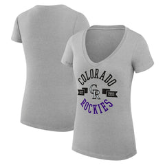 Colorado Rockies G-III 4Her by Carl Banks Women's Super-Slim Fit Lightweight City Graphic V-Neck T-Shirt - Heather Gray T-shirts