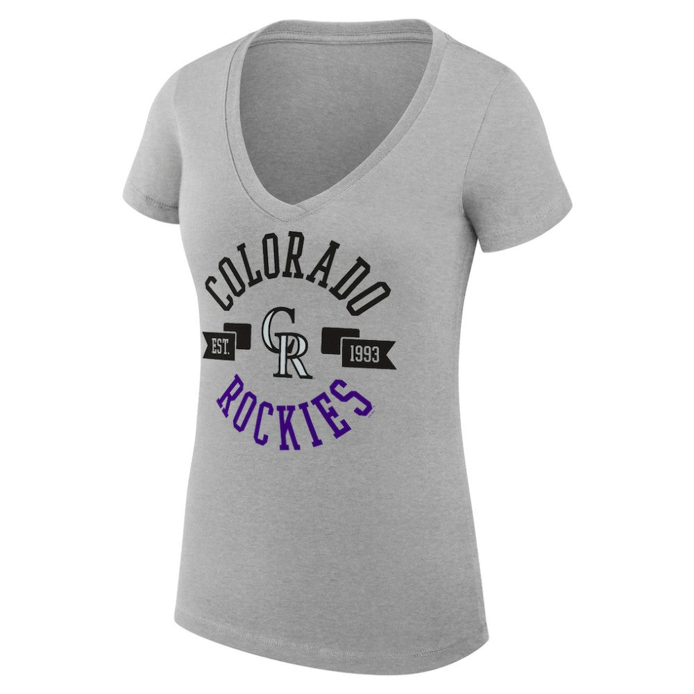 Colorado Rockies G-III 4Her by Carl Banks Women's Super-Slim Fit Lightweight City Graphic V-Neck T-Shirt - Heather Gray T-shirts
