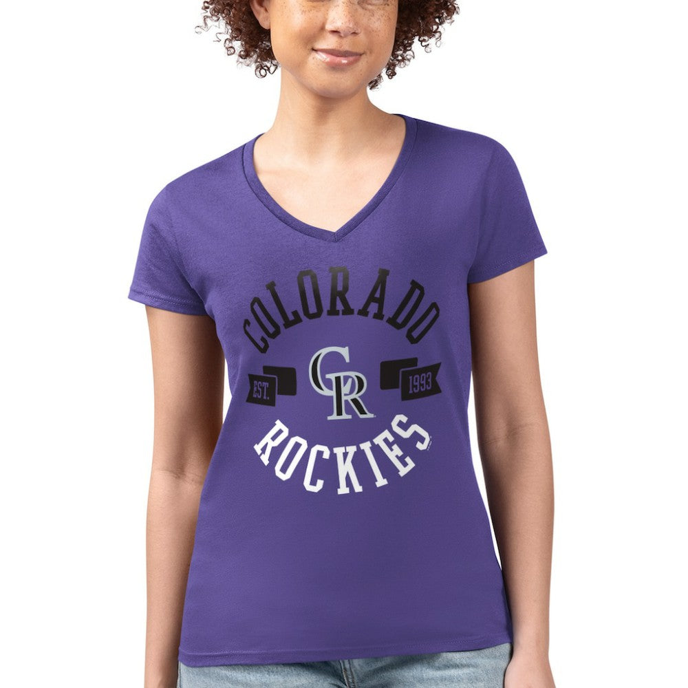 Colorado Rockies G-III 4Her by Carl Banks Women's Super-Slim Fit Lightweight City Graphic V-Neck T-Shirt - Purple T-shirts