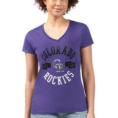 Colorado Rockies G-III 4Her by Carl Banks Women's Super-Slim Fit Lightweight City Graphic V-Neck T-Shirt - Purple T-shirts
