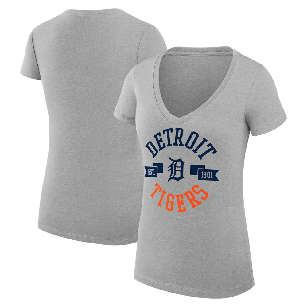 Detroit Tigers G-III 4Her by Carl Banks Women's Super-Slim Fit Lightweight City Graphic V-Neck T-Shirt - Heather Gray T-shirts