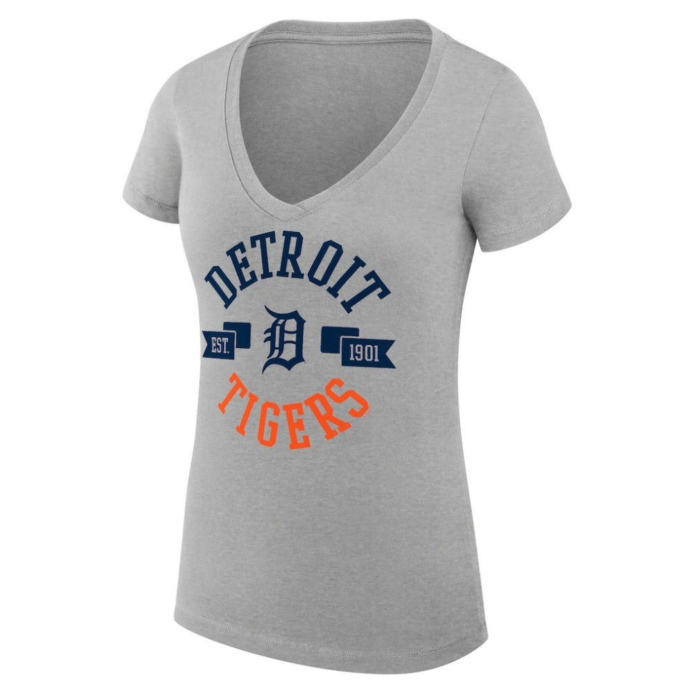Detroit Tigers G-III 4Her by Carl Banks Women's Super-Slim Fit Lightweight City Graphic V-Neck T-Shirt - Heather Gray T-shirts