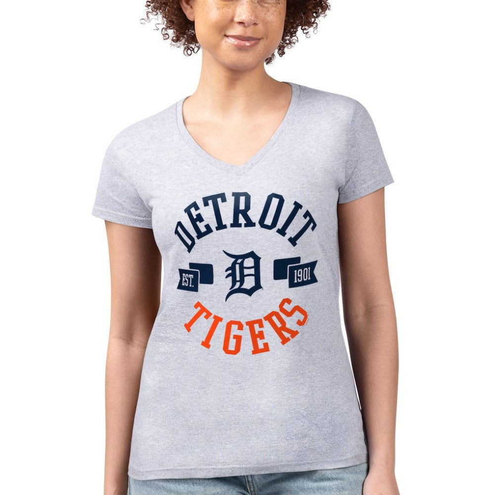 Detroit Tigers G-III 4Her by Carl Banks Women's Super-Slim Fit Lightweight City Graphic V-Neck T-Shirt - Heather Gray T-shirts