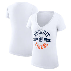 Detroit Tigers G-III 4Her by Carl Banks Women's Super-Slim Fit Lightweight City Graphic V-Neck T-Shirt - White T-shirts