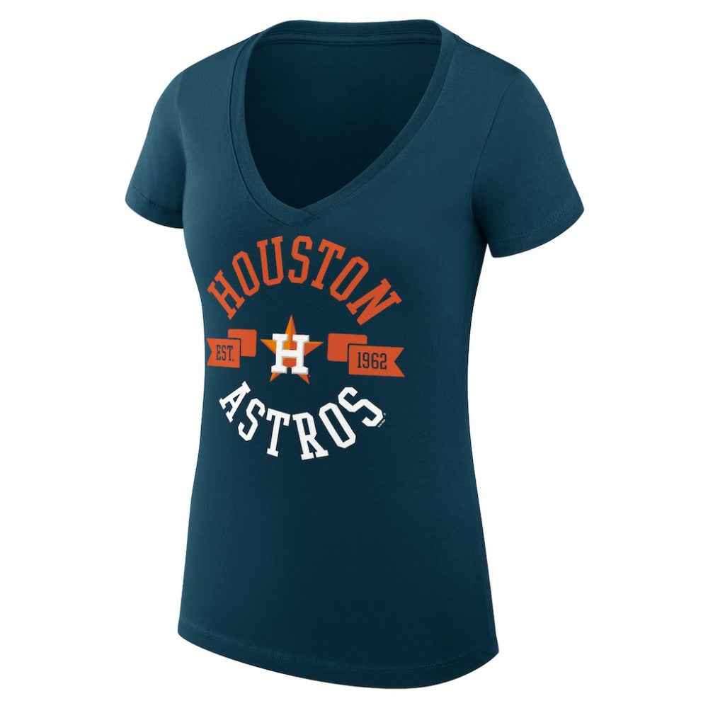 Houston Astros G-III 4Her by Carl Banks Women's Super-Slim Fit Lightweight City Graphic V-Neck T-Shirt - Navy T-shirts