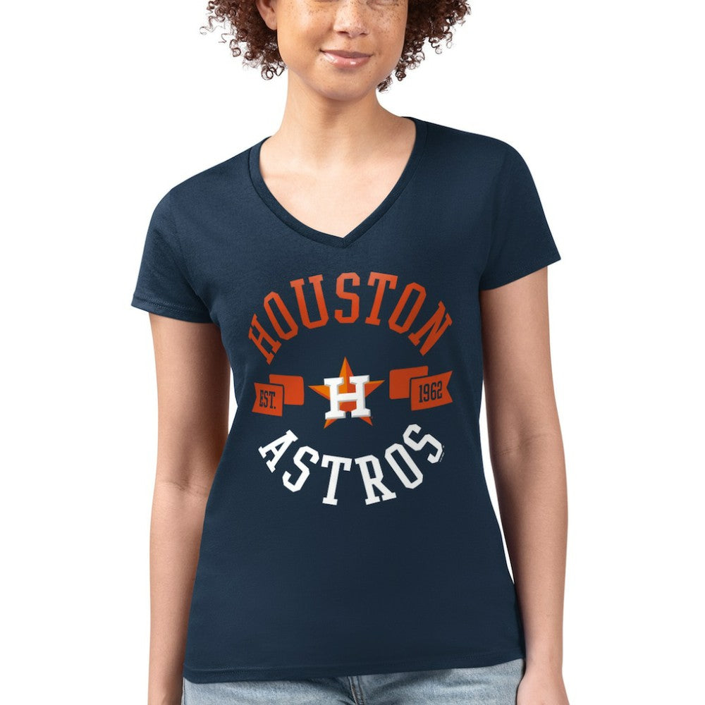 Houston Astros G-III 4Her by Carl Banks Women's Super-Slim Fit Lightweight City Graphic V-Neck T-Shirt - Navy T-shirts