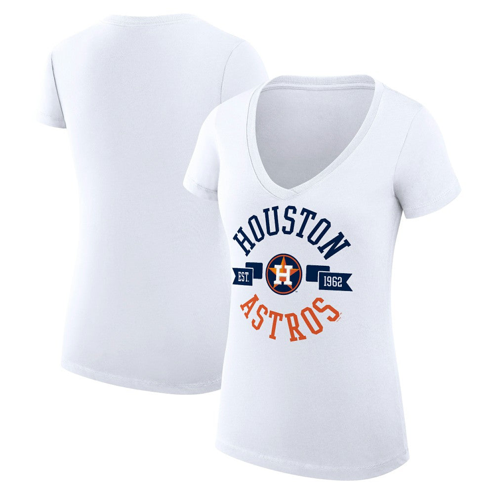 Houston Astros G-III 4Her by Carl Banks Women's Super-Slim Fit Lightweight City Graphic V-Neck T-Shirt - White T-shirts