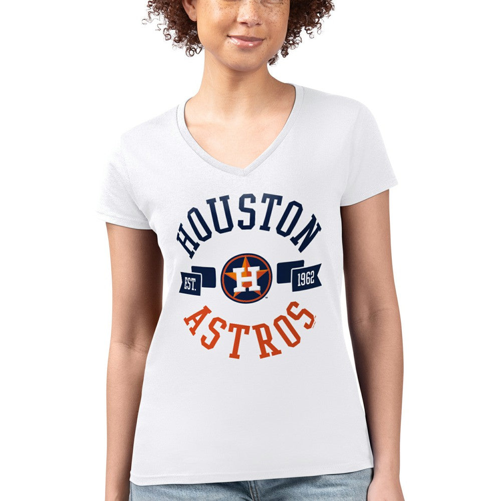 Houston Astros G-III 4Her by Carl Banks Women's Super-Slim Fit Lightweight City Graphic V-Neck T-Shirt - White T-shirts
