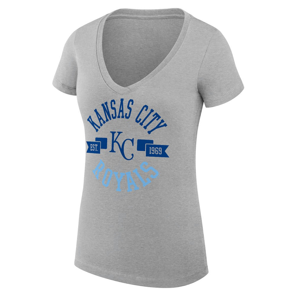 Kansas City Royals G-III 4Her by Carl Banks Women's Super-Slim Fit Lightweight City Graphic V-Neck T-Shirt - Heather Gray T-shirts