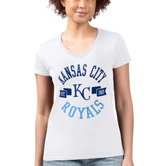 Kansas City Royals G-III 4Her by Carl Banks Women's Super-Slim Fit Lightweight City Graphic V-Neck T-Shirt - White T-shirts