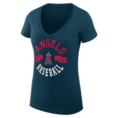 Los Angeles Angels G-III 4Her by Carl Banks Women's Super-Slim Fit Lightweight City Graphic V-Neck T-Shirt - Navy T-shirts