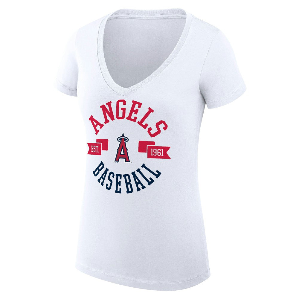 Los Angeles Angels G-III 4Her by Carl Banks Women's Super-Slim Fit Lightweight City Graphic V-Neck T-Shirt - White T-shirts